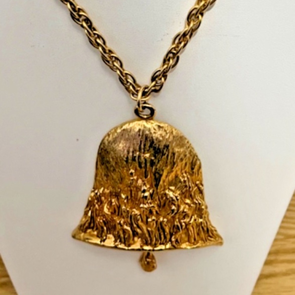 NECKLACE HUGE BRUTALIST BELL MID CENTURY CHUNKY HEAVY TEXTURED